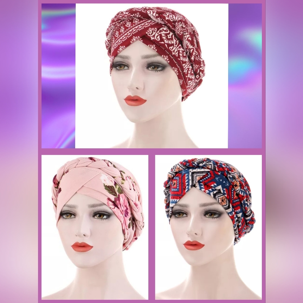 ๐Set of 3 HIJAB Jersey Stretch Turban UnderScarf Under Piece with Braid